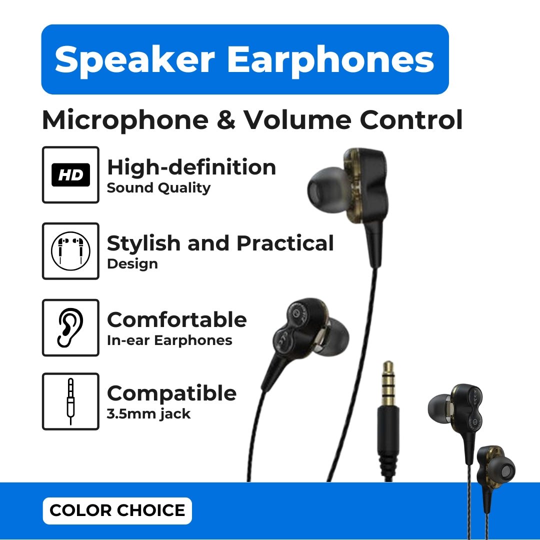 Devia - 3.5mm Dual Metal Speaker Earphones with Microphone & Volume Control - Black - Tech Access Unclassified