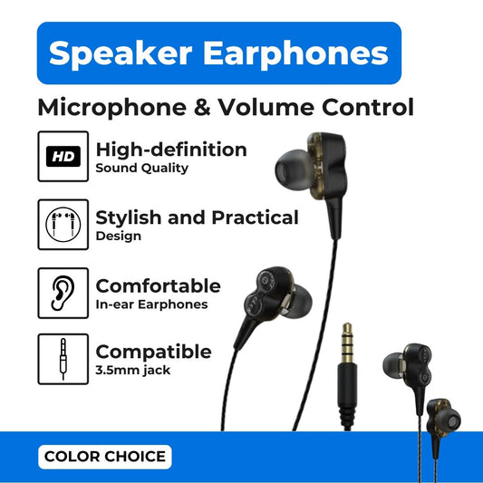 Devia - 3.5mm Dual Metal Speaker Earphones with Microphone & Volume Control - Black - Tech Access Unclassified