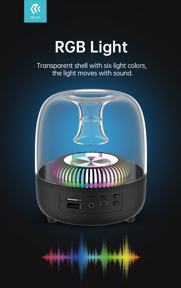 Devia - 5W 360 Crystal HIFI Bluetooth Wireless Speaker - Multicoloured Black - Tech Access Bluetooth Speakers