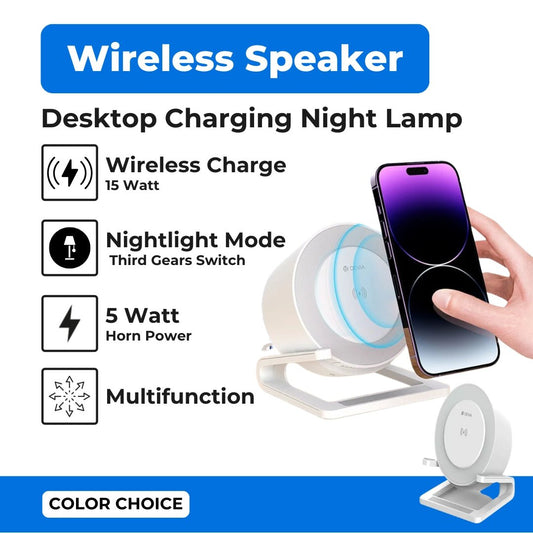 Devia - 5W Desktop Wireless Charging Speaker & Night Lamp - White - Tech Access Bluetooth Speakers
