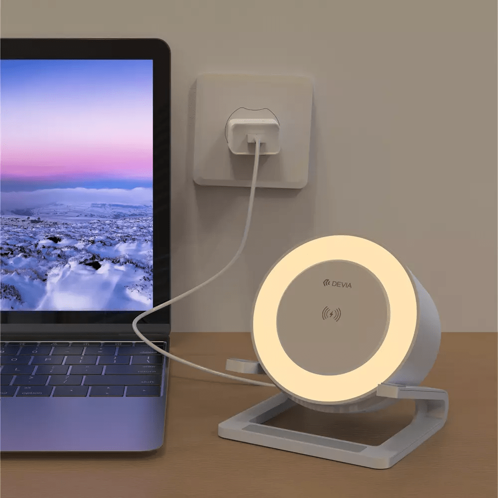 Devia - 5W Desktop Wireless Charging Speaker & Night Lamp - White - Tech Access Bluetooth Speakers