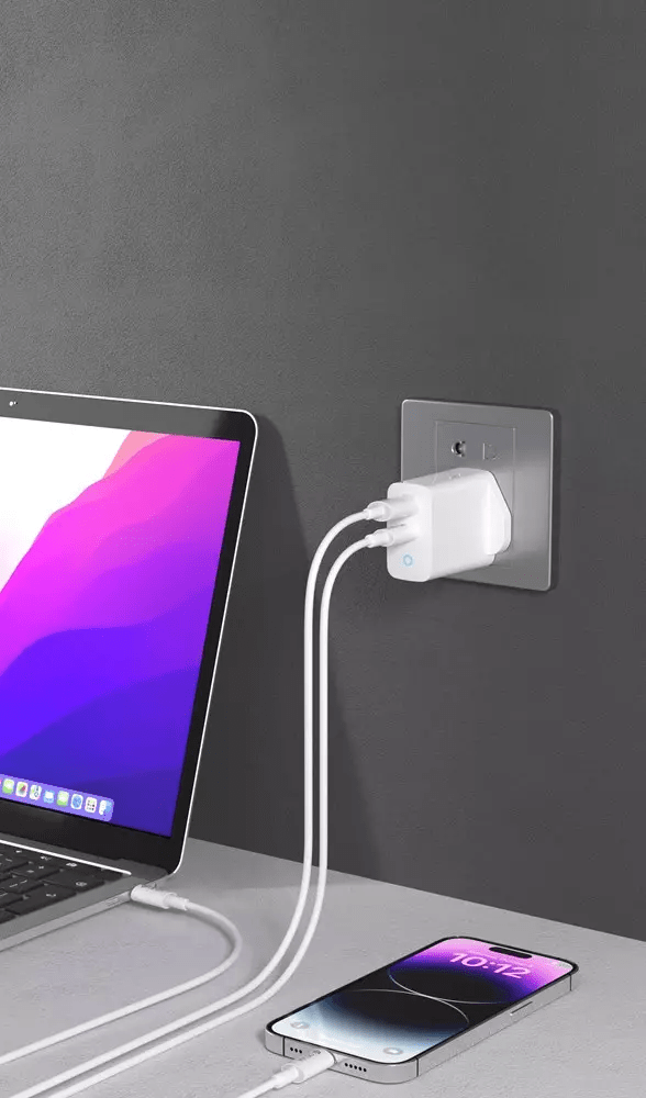 Devia - 65W GaN Type C PD & QC4.0 3 - Pin UK Mini Charging Plug & 1.5m 100W Type C to Type C Cable - White - Tech Access Unclassified
