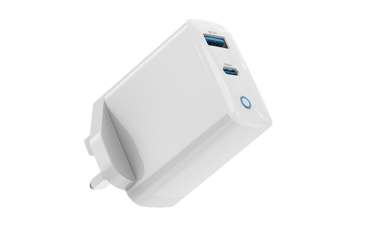 Devia - 65W GaN Type C PD & QC4.0 3 - Pin UK Mini Charging Plug - White - Tech Access Unclassified