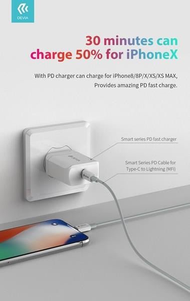 Devia / Comma - 1.5m (27W) Power Delivery - Type C to MFI Lightning Cable - White - Tech Access Unclassified