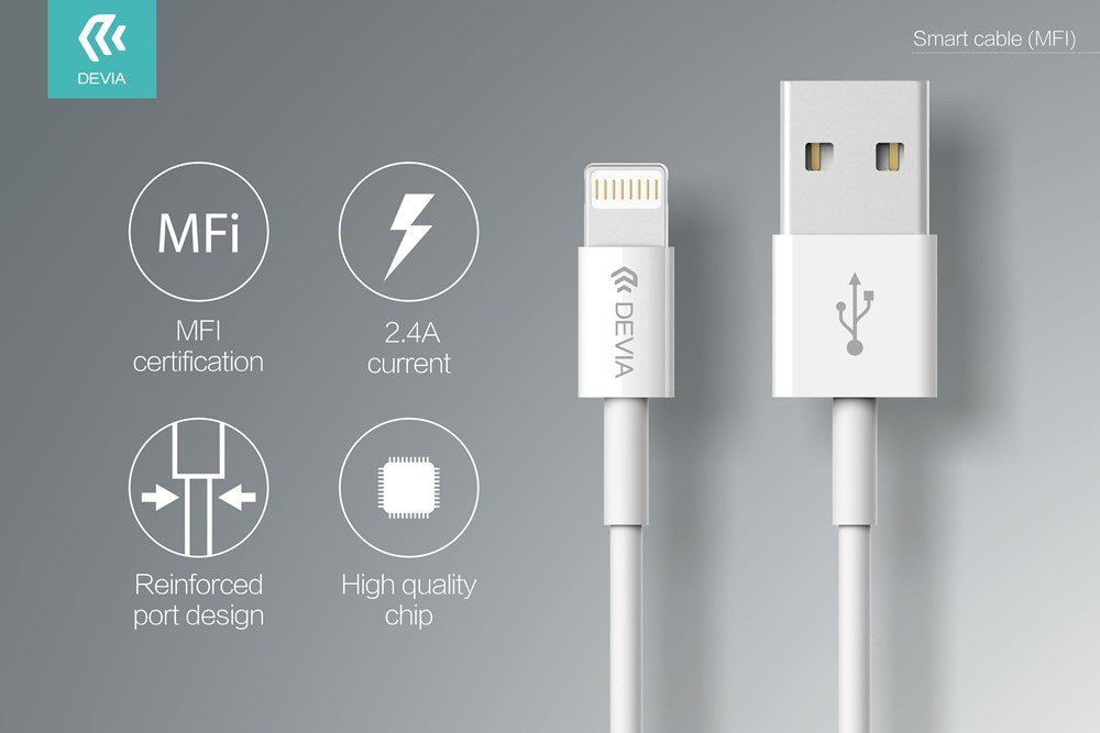 Devia - Comma 1m (2.4A) USB to MFi Lightning Cable - White - Tech Access Unclassified