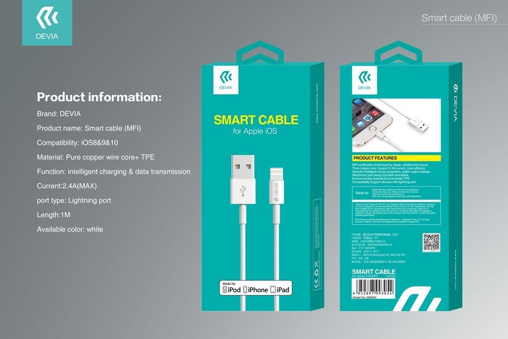Devia - Comma 1m (2.4A) USB to MFi Lightning Cable - White - Tech Access Unclassified