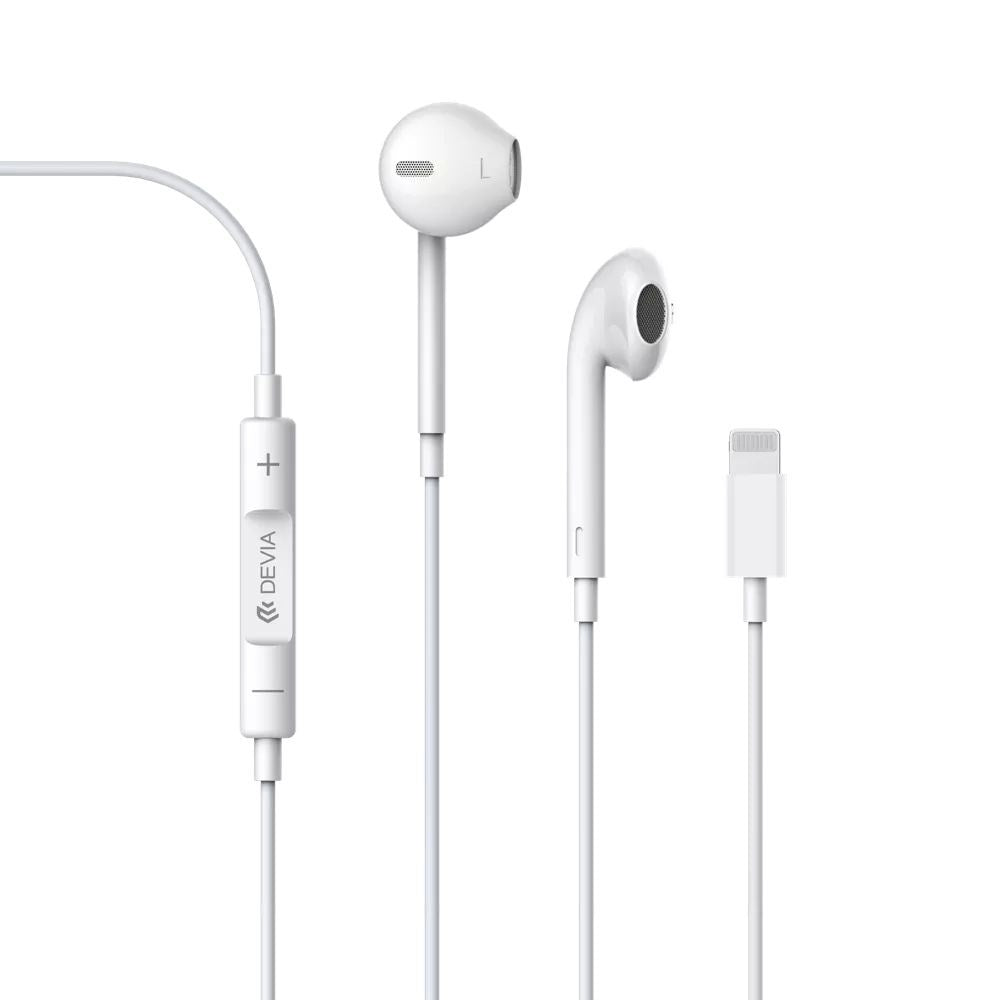 Devia - Lightning Earphones with Microphone & Volume Control - White - Tech Access Unclassified