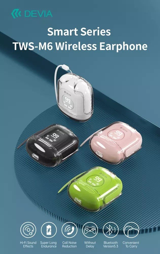 Devia - TWS - M6 - True Wireless Earbuds, Charging Case & Lanyard - Black - Tech Access Unclassified