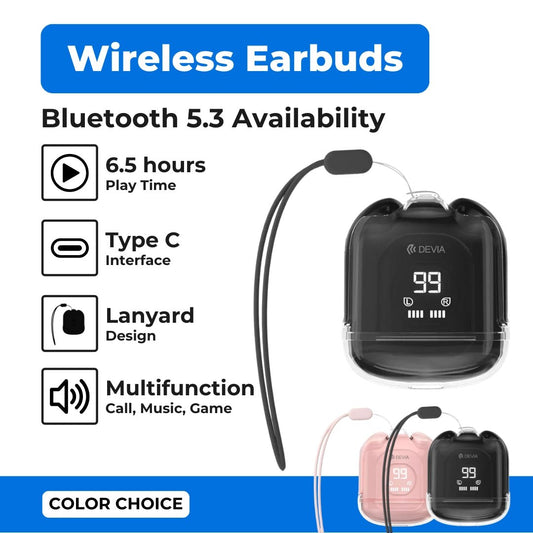 Devia - TWS - M6 - True Wireless Earbuds, Charging Case & Lanyard - Pink - Tech Access Unclassified