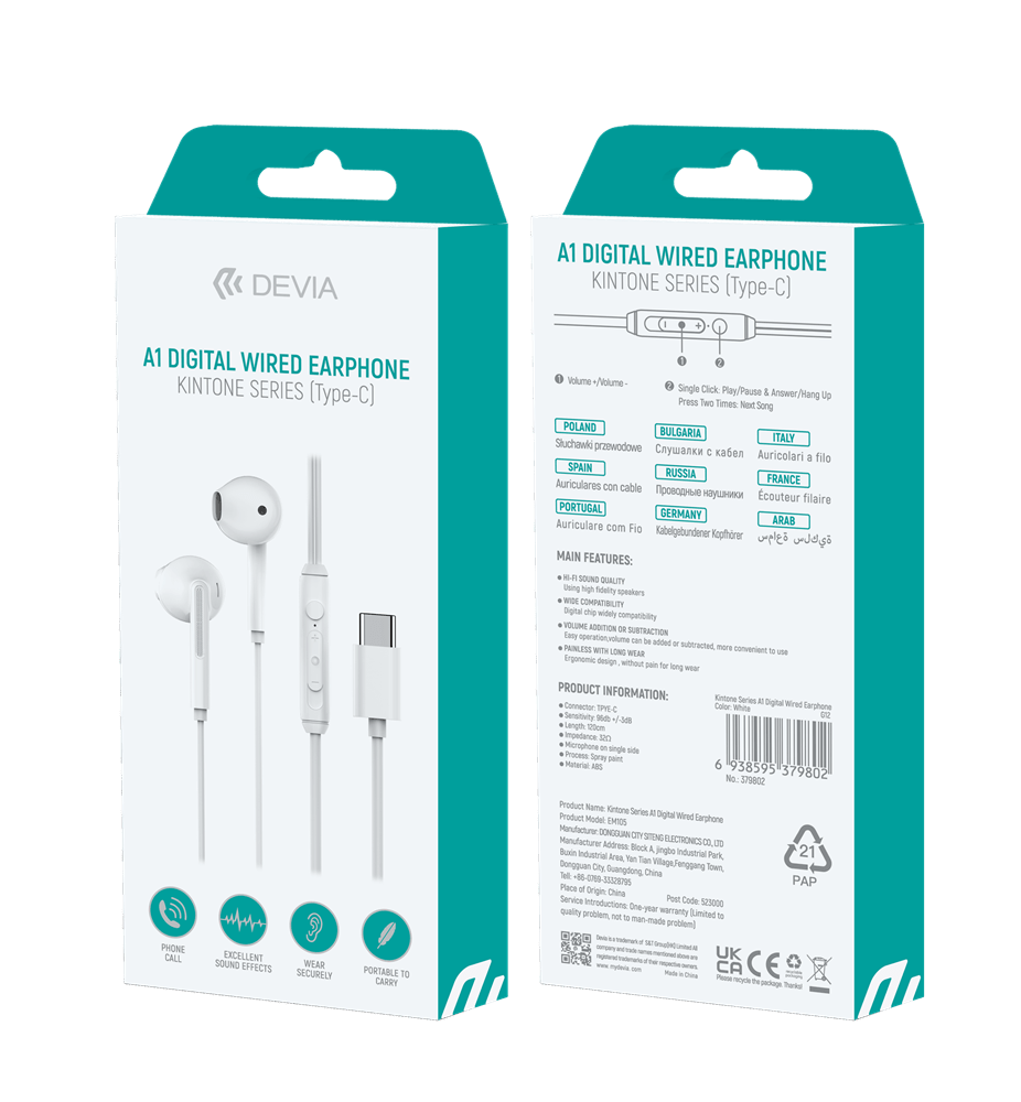 Devia - Type C Earphones with Microphone & Volume Control - Tech Access Unclassified