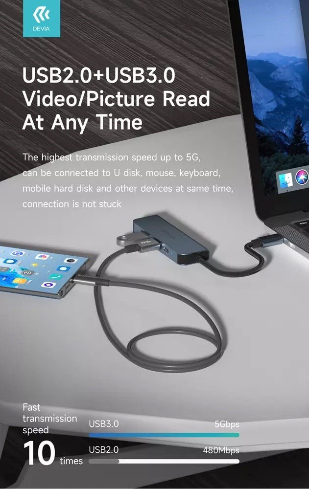 Devia - USB - C 4in1 Hub - PD, HDMI, & USB - Grey - Tech Access Unclassified