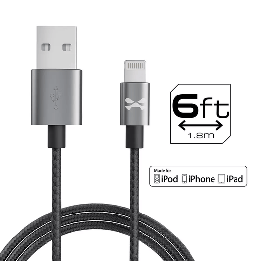 Ghostek - 1.8m 6ft (2.4A) USB to MFI Lightning Braided Cable - Black - Tech Access Unclassified