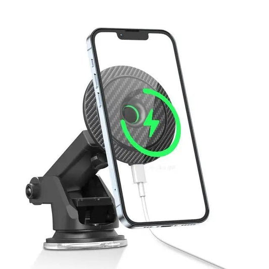 Green Lion Carbon Fiber Magnetic Wireless Car Charger 15W - Black - Tech Access Unclassified