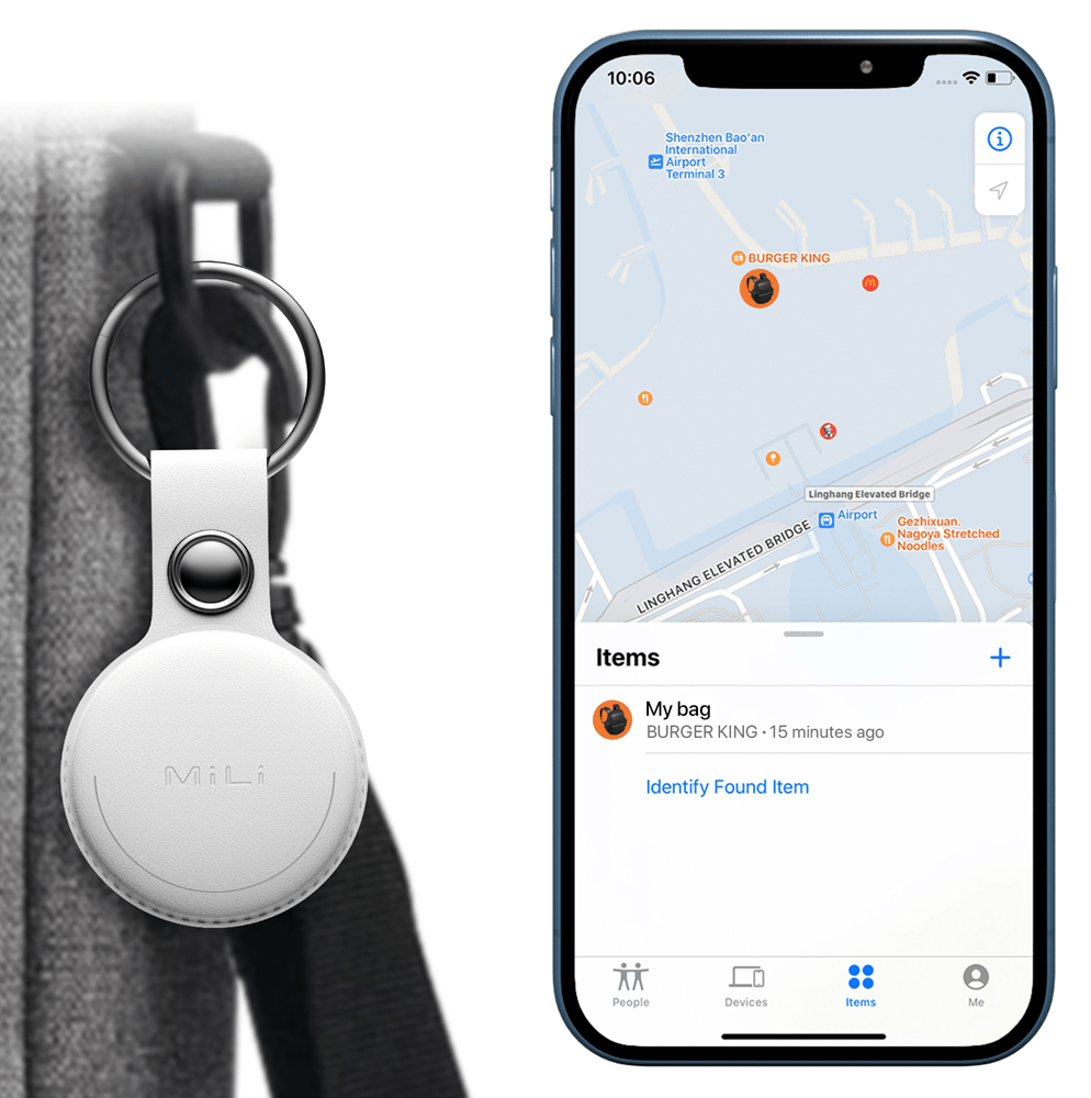 MiLi - MiTag MFI (Apple Approved) Find My Item Finder & PU Leather Keyring - White - Tech Access Unclassified