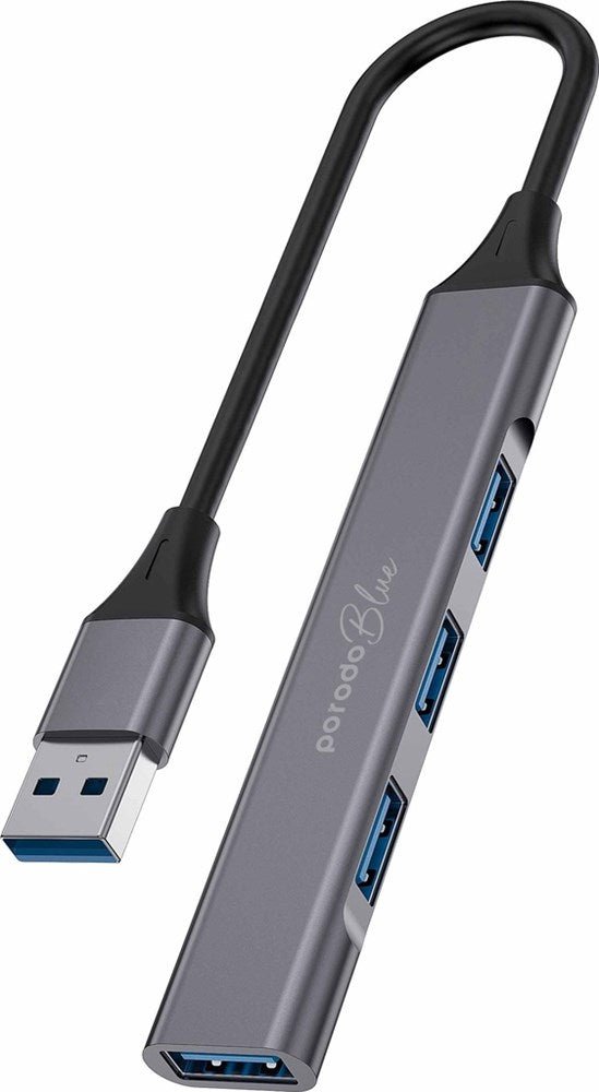 Porodo Blue 4 in1 USB - A Hub to 1 x USB - A 3.0 5Gbps and 3 x USB - A 2.0 480Mbps -  Black - Tech Access Unclassified