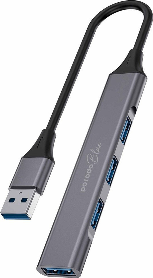 Porodo Blue 4 in1 USB - A Hub to 1 x USB - A 3.0 5Gbps and 3 x USB - A 2.0 480Mbps -  Black - Tech Access Unclassified
