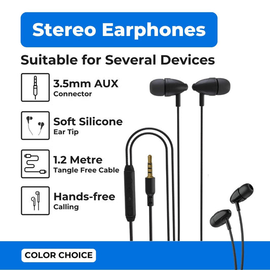 Porodo Blue Stereo Earphones with Aux Connector 3.5mm - Black - Tech Access Unclassified