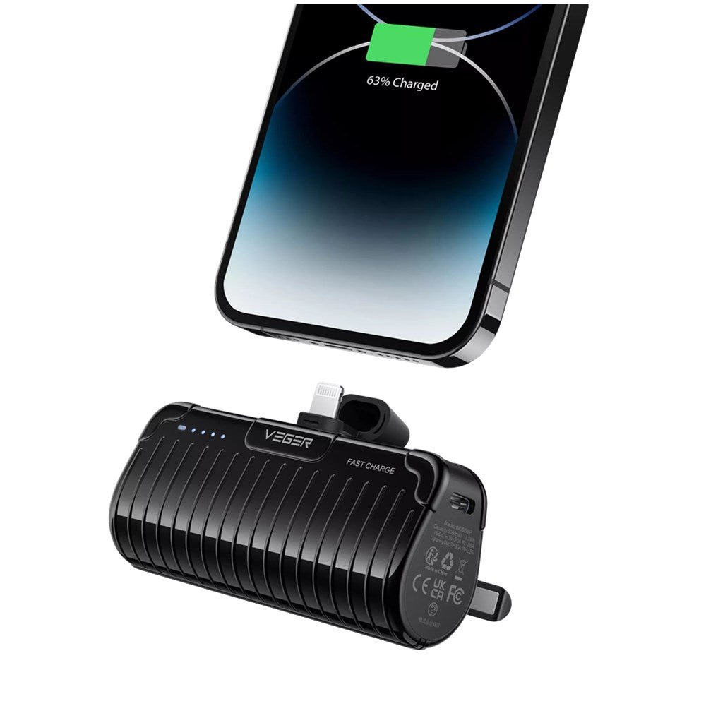 Veger - PlugON Pro - L - 5,000mAh 20W USB - C Power Delivery LED Indicator Ultra Small Powerbank & Kickstand - Black - Tech Access Unclassified