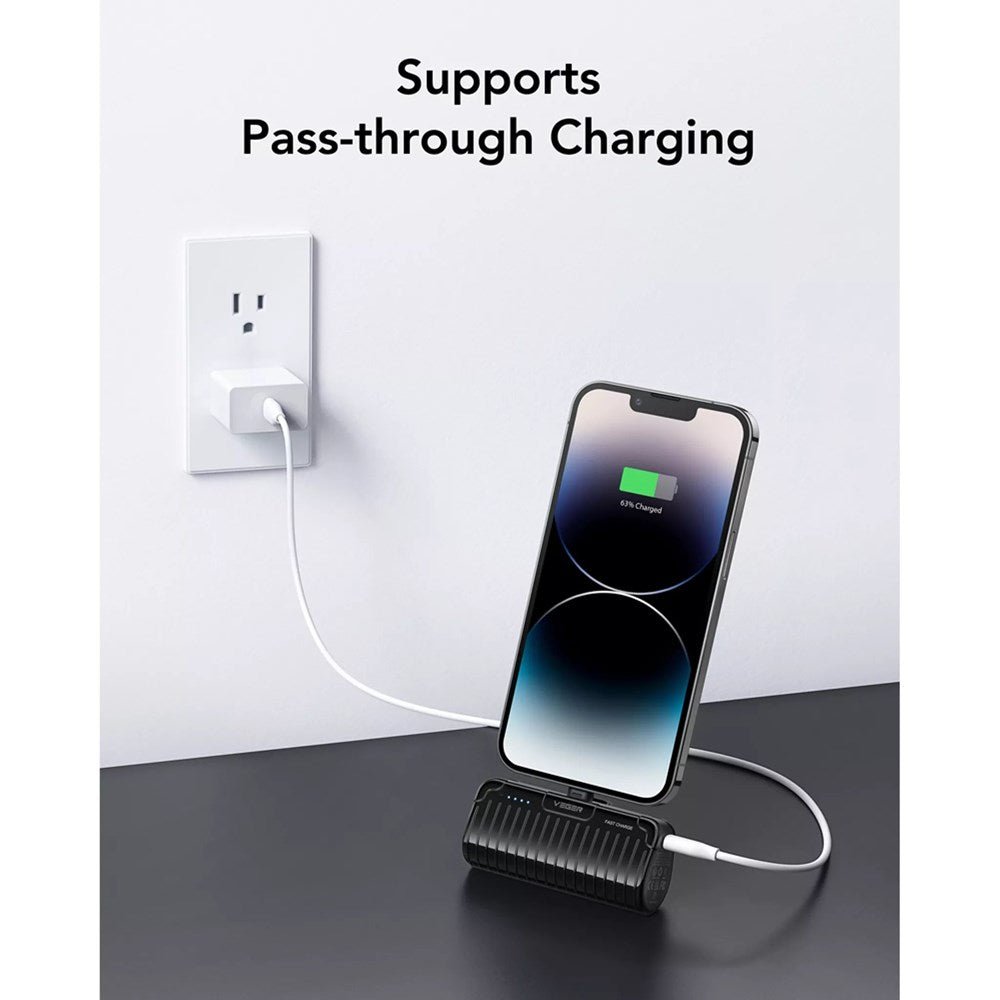 Veger - PlugON Pro - L - 5,000mAh 20W USB - C Power Delivery LED Indicator Ultra Small Powerbank & Kickstand - Black - Tech Access Unclassified